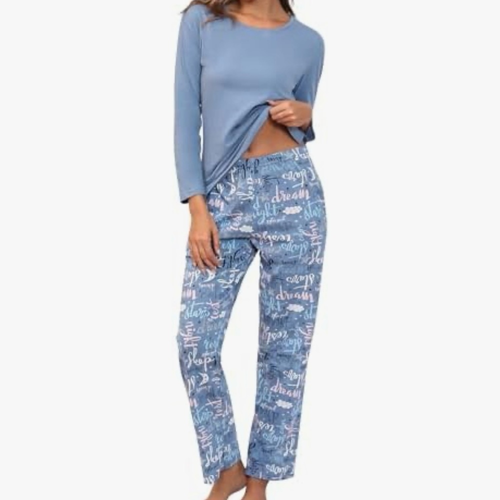 Goodnight Blue Cotton PJ Set Dream Print with pockets NWT